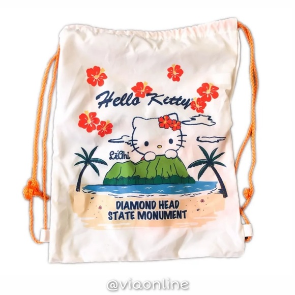 Sanrio Handbags - Hello Kitty Hawaii Sanrio Orange Hibiscus Diamond Head Drawstring Bag